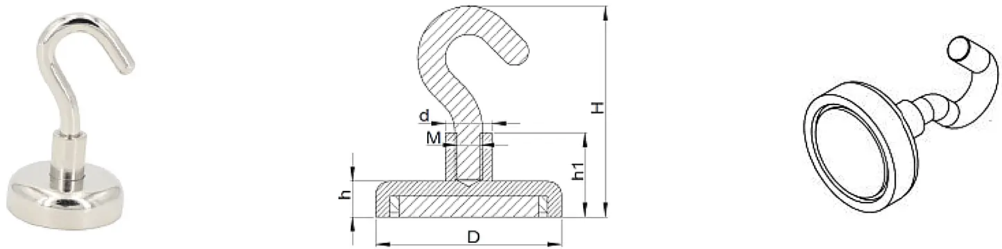 圓片釹鐵硼磁鐵+鐵殼+開口掛勾