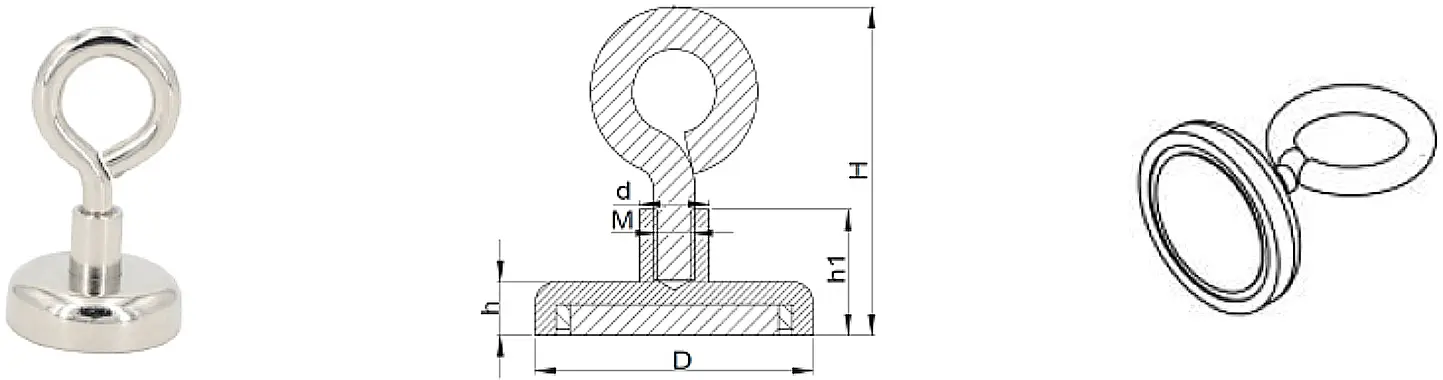 圓片釹鐵硼磁鐵+鐵殼+閉口掛勾
