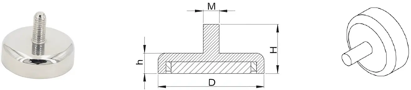 圓片釹鐵硼磁鐵+鐵殼(外螺紋)